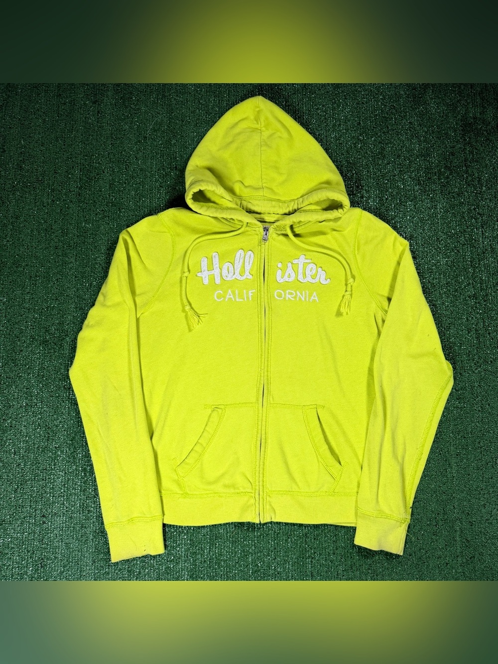Y2K Womens Hollister Full Zip Hoodie Lime Green Large